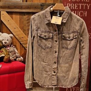 152 Brown Denim Button-Up Shirt Lightweight Jacket
